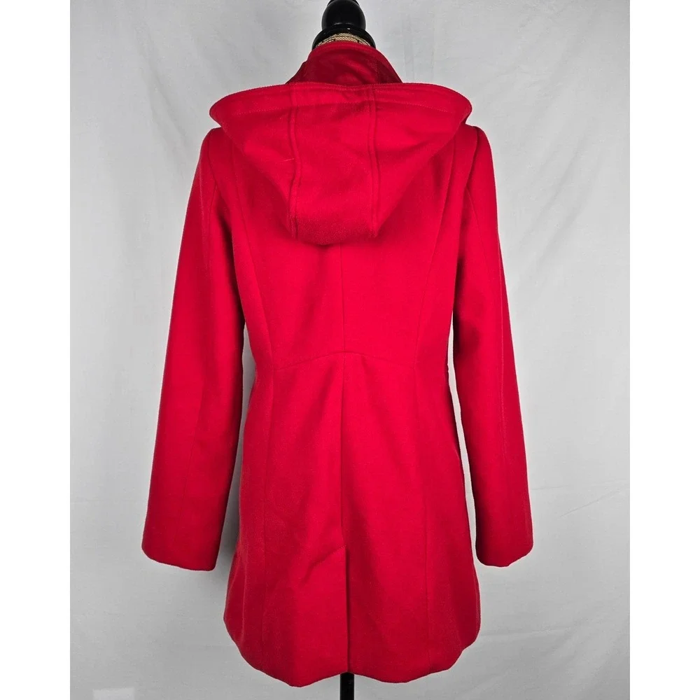 Merona Womens Red Hooded Pea Coat Jacket Zip Snap‎ Front Medium